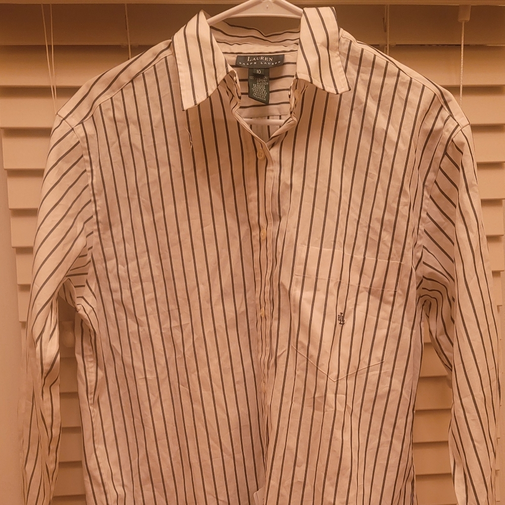 NWT Ralph Lauren White Purple Striped Button Long Sleeve Cotton Shirt